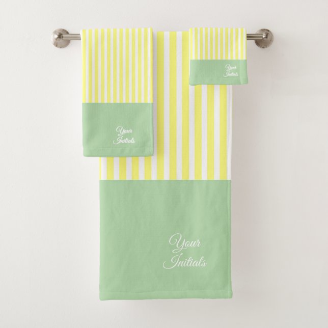 Personalize Wedding Gift Yellow Striped Mint      Bath Towel Set (Insitu)