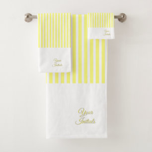 Personalize Wedding Gift Yellow Striped White Bath Towel Set