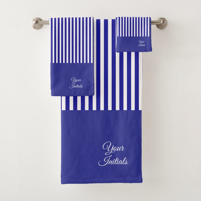 Personalize Wedding Holiday Gift Blue Striped     Bath Towel Set (Insitu)