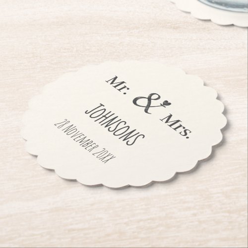 Personalize wedding name ampersand typography paper coaster