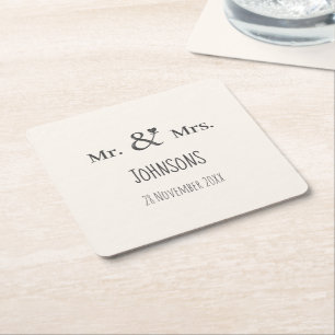 Personalize wedding name ampersand typography square paper coaster