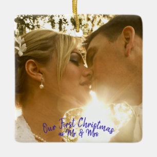 Personalize Wedding Photo Peacock Feather Ceramic Ornament