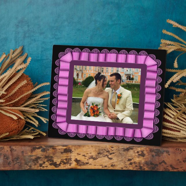 Personalize Wedding Photo Purple Lace Ribbon Frame (Side)