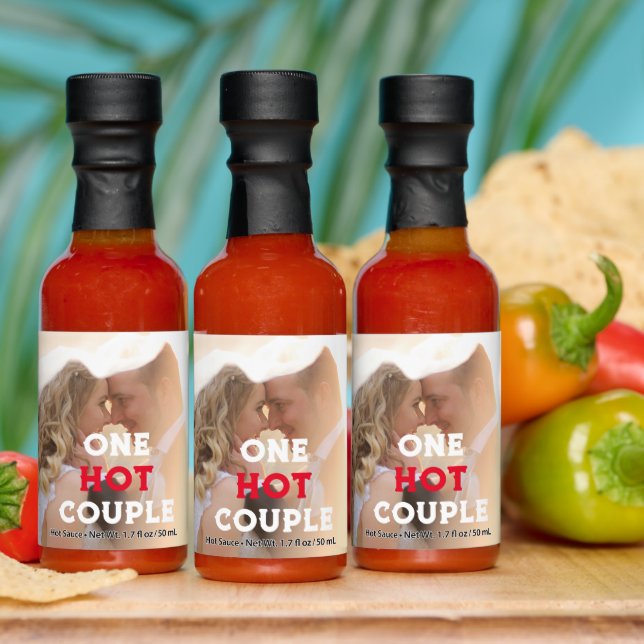 Personalize Wedding Photo & Text | One Hot Couple Hot Sauces (Multi)