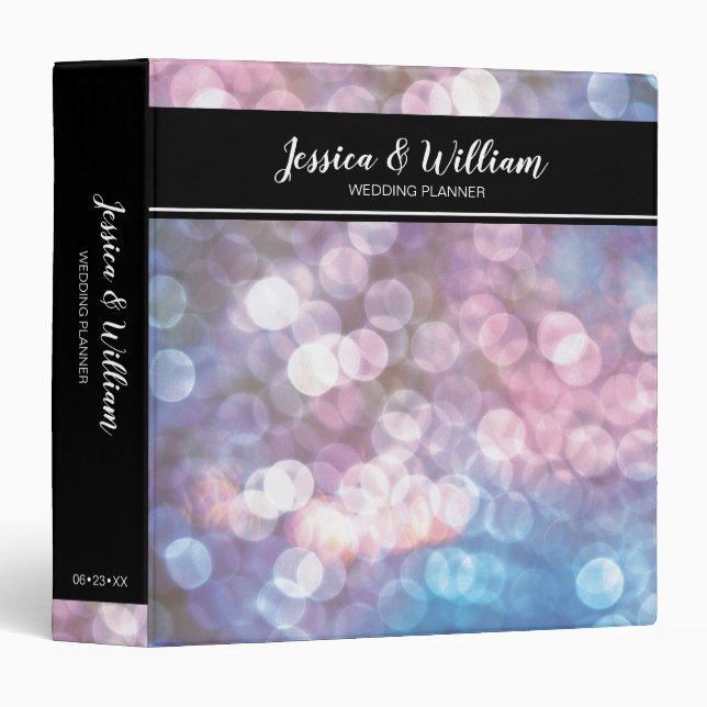 Personalize Wedding Planner bokeh, sparkle lights 3 Ring Binder (Front/Spine)