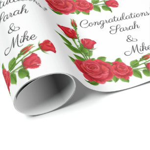 Personalize Wedding Red Roses Personalize Names Wrapping Paper