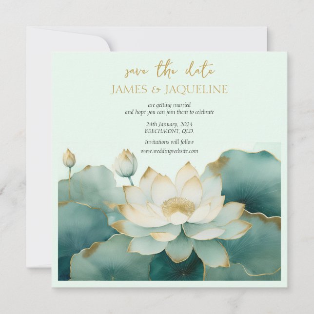 Personalize Wedding Save the Date Lotus gold (Front)