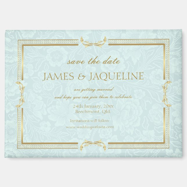 Personalize Wedding Save the Date Watercolour blue Magnet (Front)
