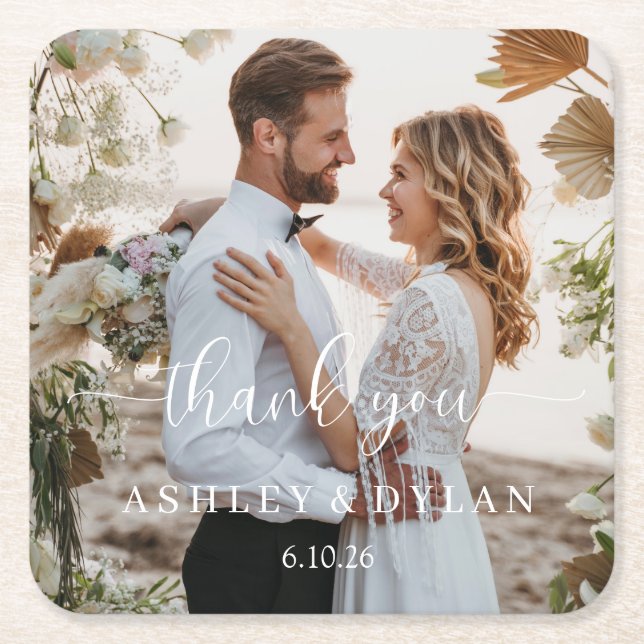 Personalize Wedding  Square Paper Coaster (Front)
