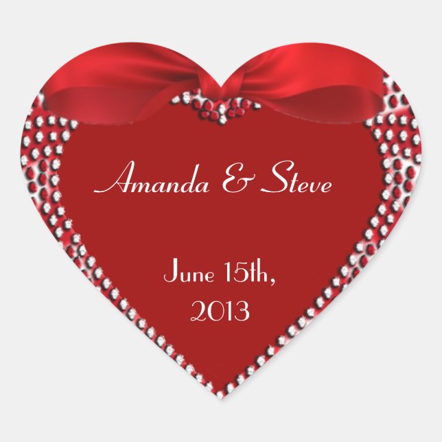 Personalize Wedding Stickers - Red Heart -  Ribbon (Front)