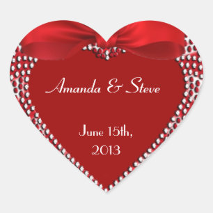 Personalize Wedding Stickers - Red Heart - Ribbon