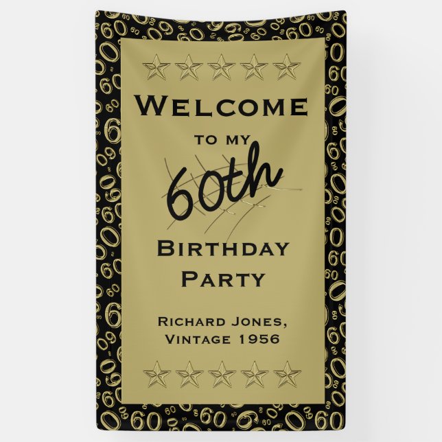 Personalize: Welcome 60th Birthday Party - Black Banner (Vertical)