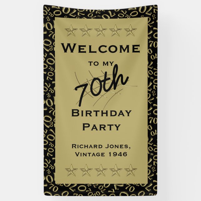 Personalize: Welcome 70th Birthday Party - Black Banner (Vertical)
