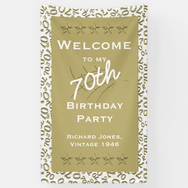 Personalize: Welcome 70th Birthday Party White Banner (Vertical)