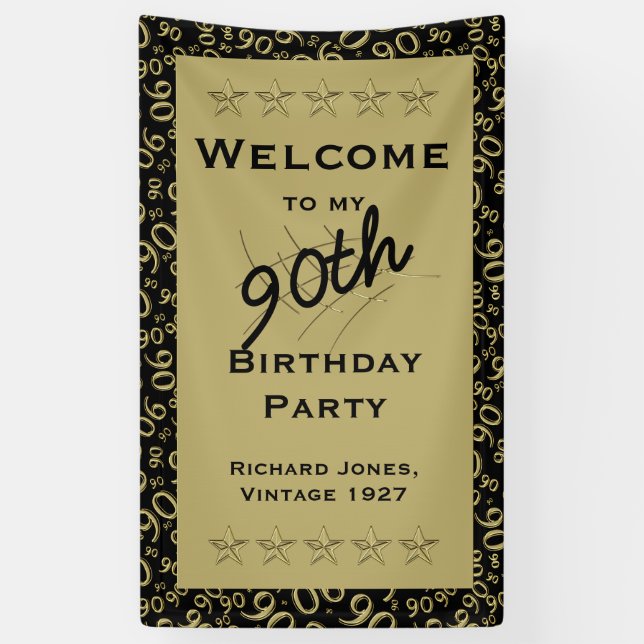 Personalize: Welcome 90th Birthday Party - Black Banner (Vertical)