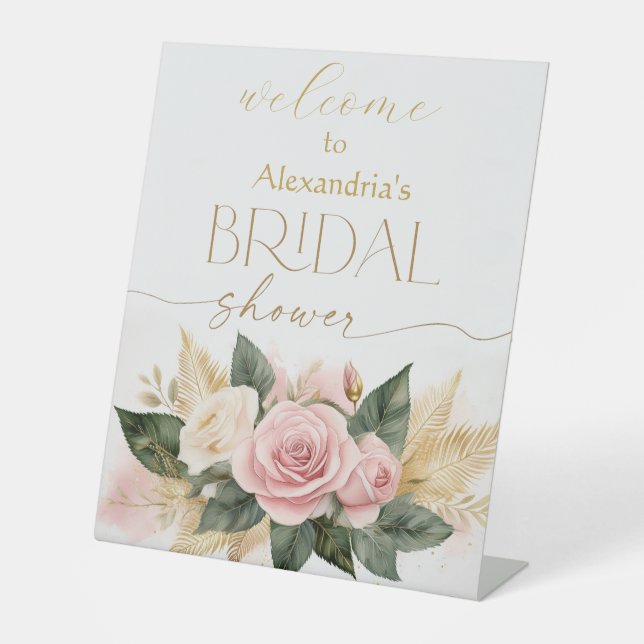 Personalize Welcome Bridal Shower Roses Pedestal Sign (Front)