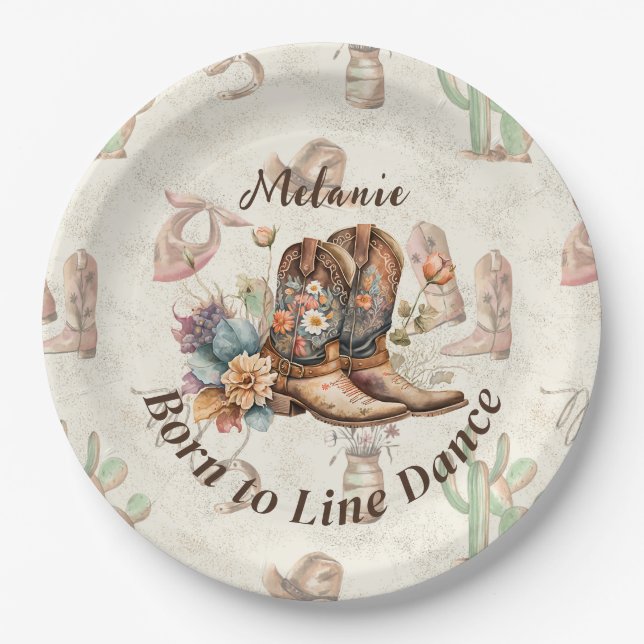 Personalize Western Boho Line Dancing Paper Plates (Front)