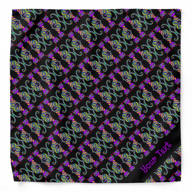 Personalize Whimsical Playful Striking Cat Pattern Bandana (Front)