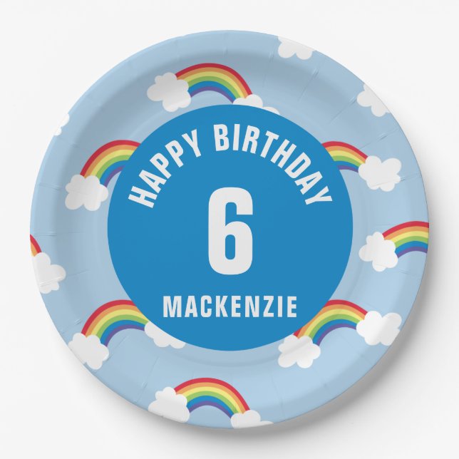 Personalize Whimsical Rainbow Birthday Party Plate (Front)