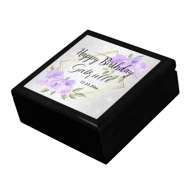 Personalize - White Glitter & Lavender Floral Gift Box (Side)