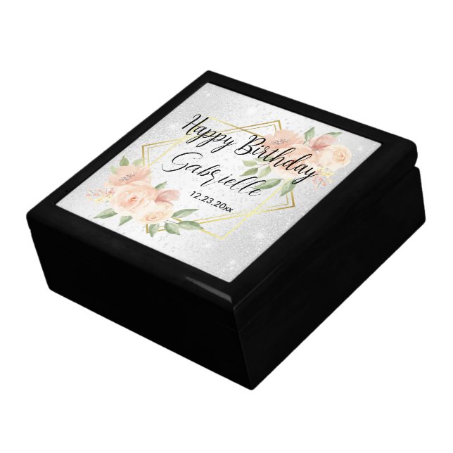 Personalize - White Glitter & Peach Floral Gift Box (Side)