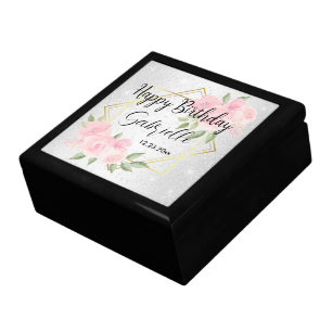Personalize - White Glitter & Pink Floral Gift Box