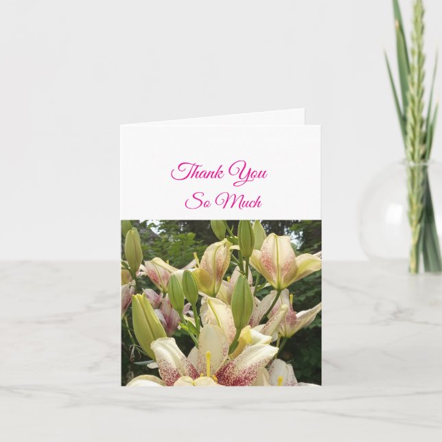 Personalize White Lilies Wedding Thank You Card (Front)