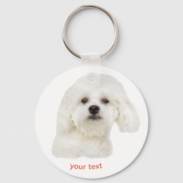 Personalize white Maltese dog Keychain (Front)