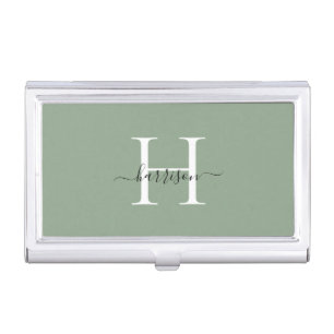 Personalize White Monogram Script Name Custom Business Card Case