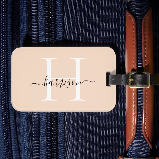 Personalize White Monogram Script Name Custom Luggage Tag (Front Insitu 4)