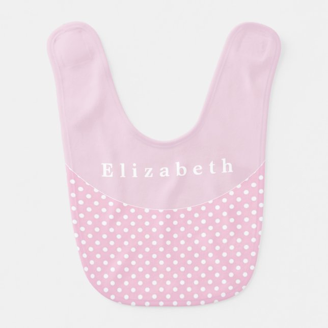 Personalize White Polka Dots Pink Background   Baby Bib (Front)