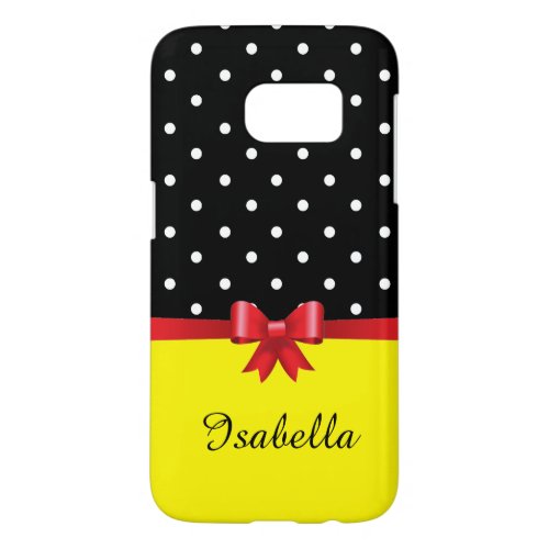 Personalize white polka dots red bow yellow samsung galaxy s7 case