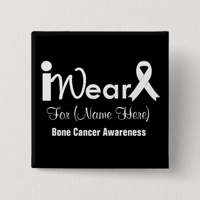 Personalize White Ribbon Bone Cancer Pinback Button (Front)