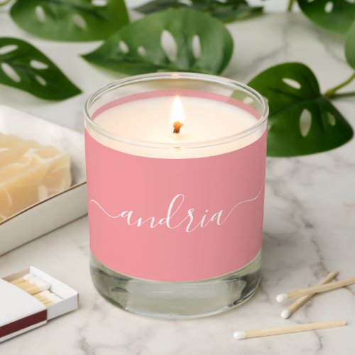 Personalize White Script Name on Peach Scented Candle