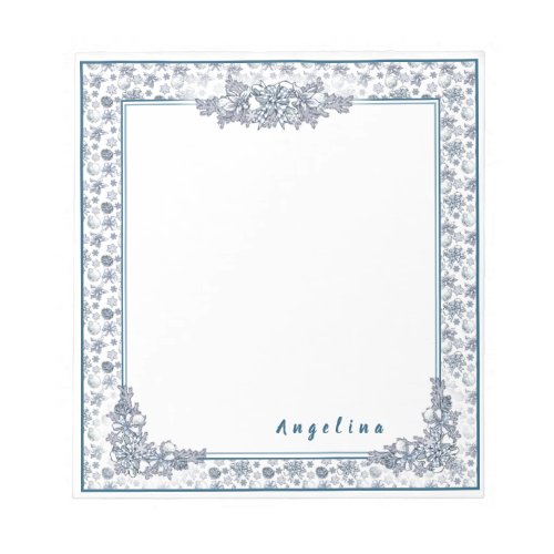 Personalize White Silver Christmas Notepad