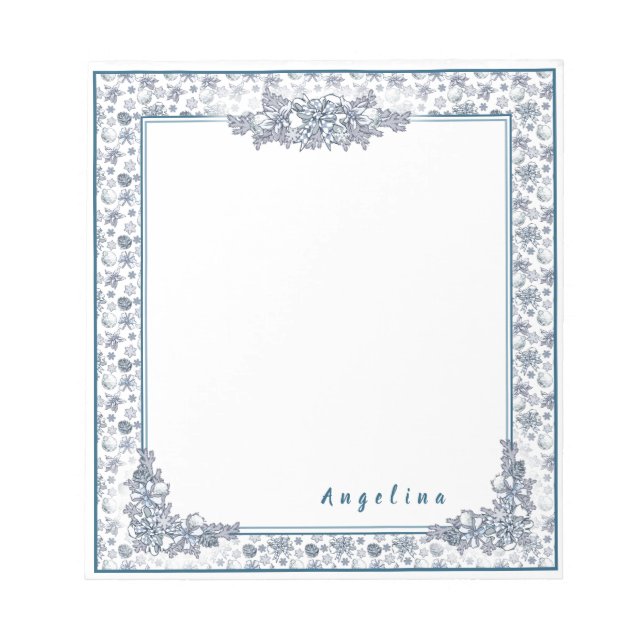 Personalize White Silver Christmas Notepad (Front)