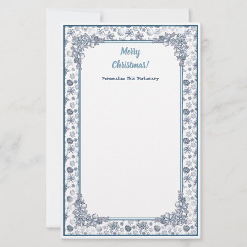 Personalize White Silver Christmas  Stationery