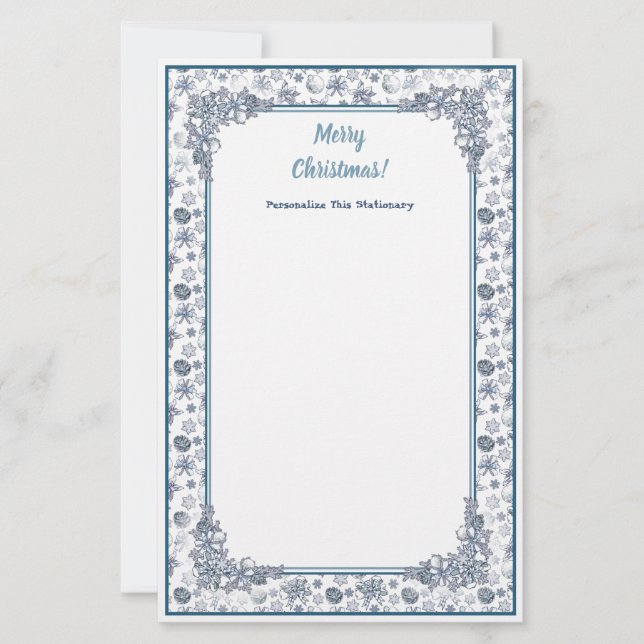 Personalize White Silver Christmas  Stationery (Front)