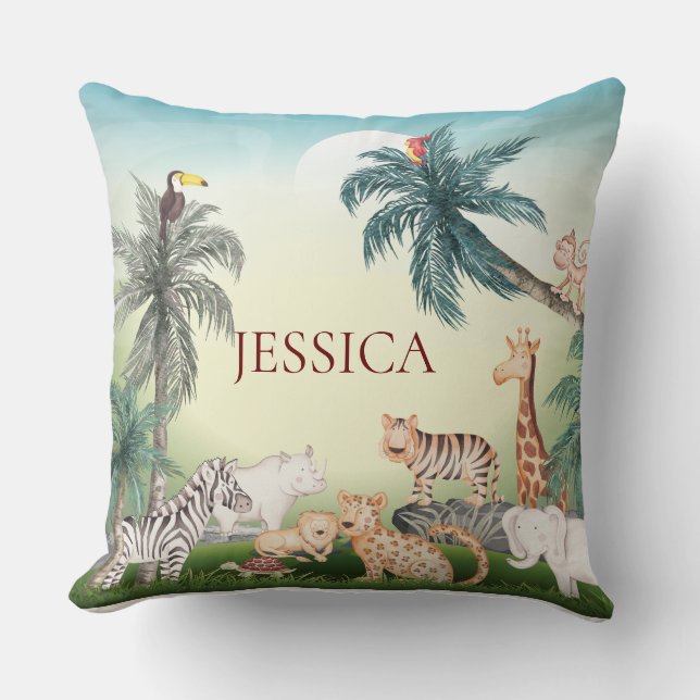 Personalize wild Animal With the Jungle Tree Throw Pillow (Front)