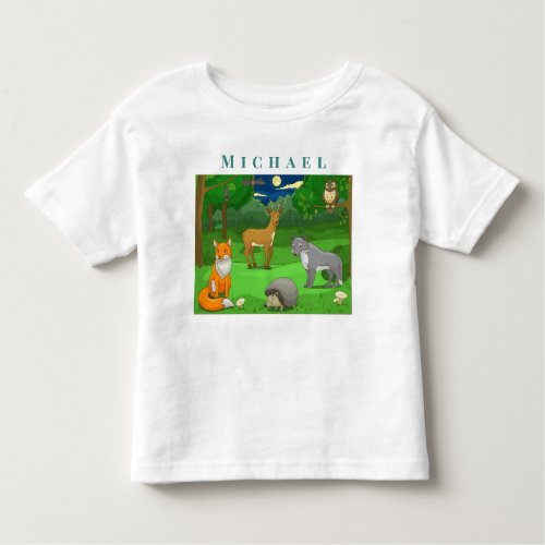 Personalize Wild Animals in A Forest Landscape Toddler T_shirt