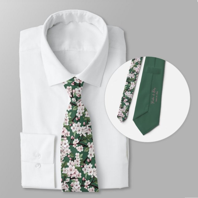 Personalize Wild Cherry Blossom Watercolor Flowers Neck Tie