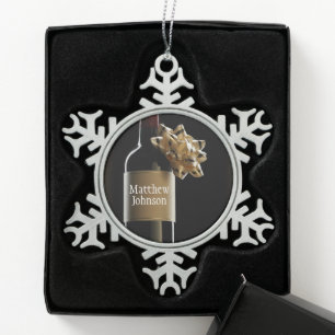 Personalize Wine Bottle with Bow Boss’s Day Snowflake Pewter Christmas Ornament