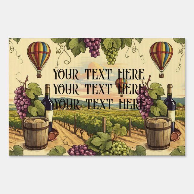 Personalize Wine Country Vineyard Landscape Yard Sign (Front)