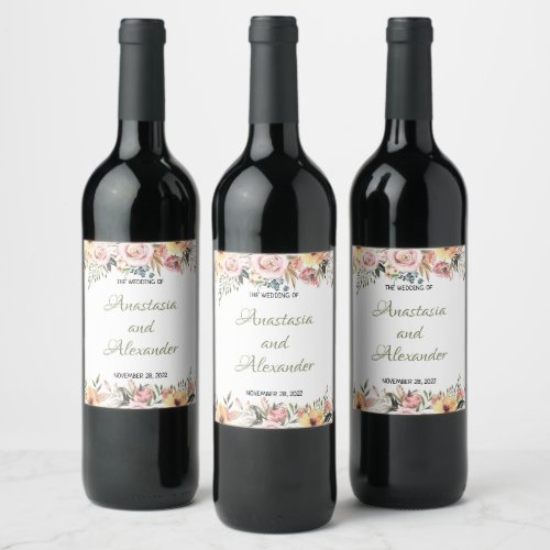 Personalize Wine Label Watercolor Floral