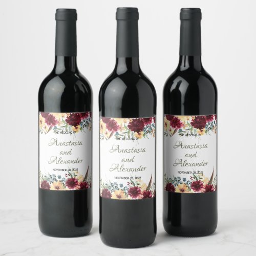 Personalize Wine Label Watercolor Floral