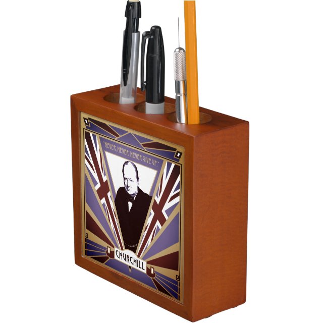 Personalize Winston Churchill Art Deco Style Desk Organizer (In Situ)