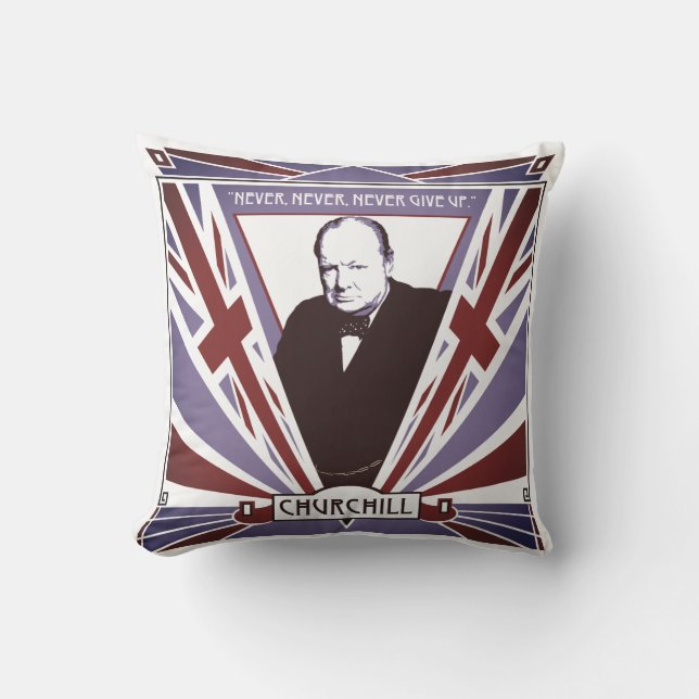 Personalize Winston Churchill Art Deco Union Jack Outdoor Pillow (Front)