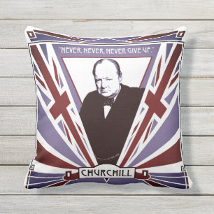 Personalize Winston Churchill Art Deco Union Jack Outdoor Pillow