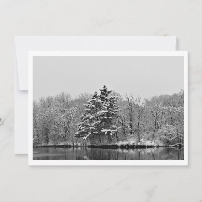 Personalize Winter Evergreen in Black and White Holiday Card (Front)
