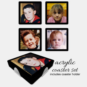 Personalize with 4 favorite photo black coaster set